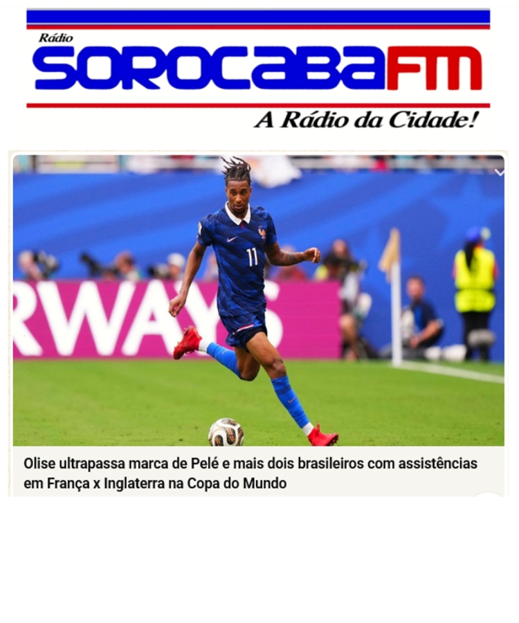 Olise ultrapassa marca de Pelé e mais dois brasileiros com assistências em França x Inglaterra na Copa do Mundo