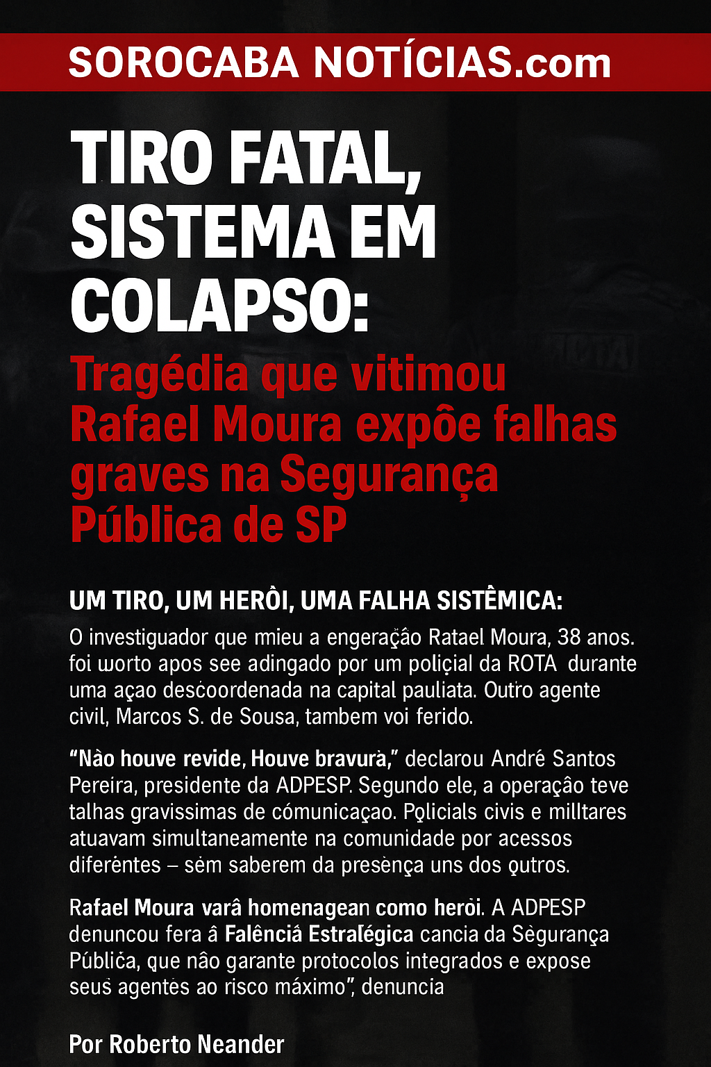 TIRO FATAL, SISTEMA EM COLAPSO: Tragédia que vitimou Rafael Moura expõe falhas graves na Segurança Pública de SP