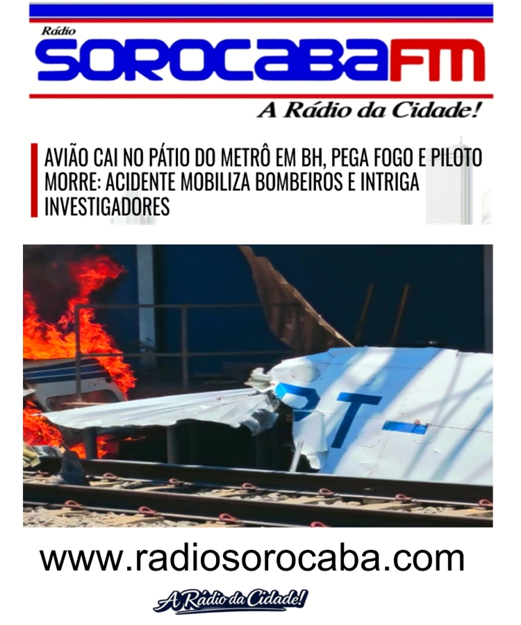 AVIÃO CAI NO PÁTIO DO METRÔ EM BH, PEGA FOGO E PILOTO MORRE: ACIDENTE MOBILIZA BOMBEIROS E INTRIGA INVESTIGADORES