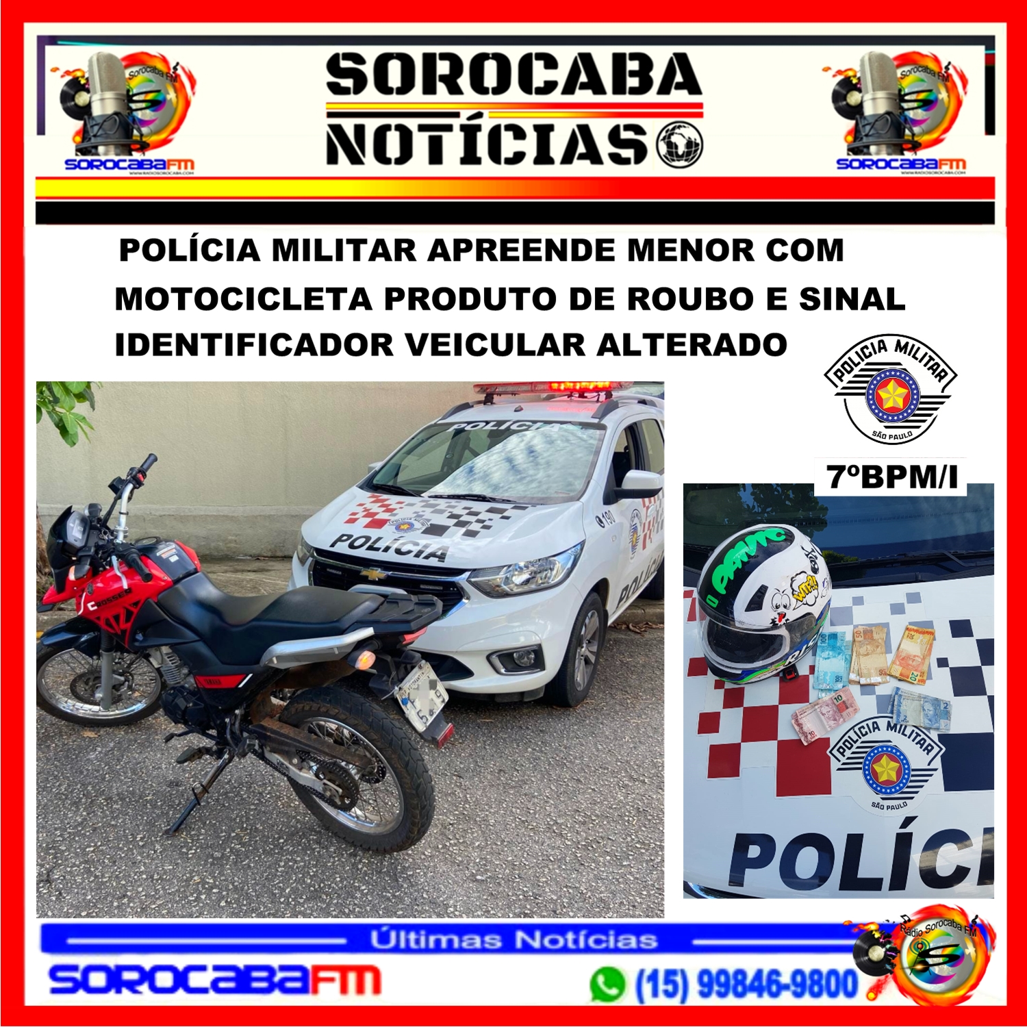 POLÍCIA MILITAR APREENDE MENOR COM MOTOCICLETA PRODUTO DE ROUBO E SINAL IDENTIFICADOR VEICULAR ALTERADO