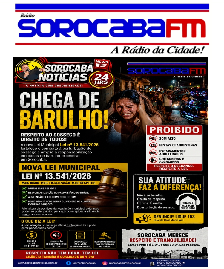 Lei do Barulho endurece regras em Sorocaba e amplia responsabilidade de proprietários por infrações cometidas por inquilinos