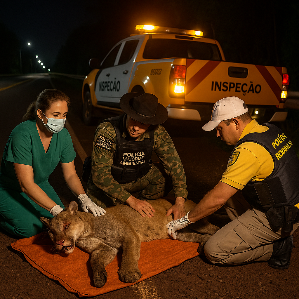 SALVAMENTO DE IMPACTO NA PR-323 - Onça Parda é Resgatada com Vida Após Atropelamento em Sertaneja (PR)