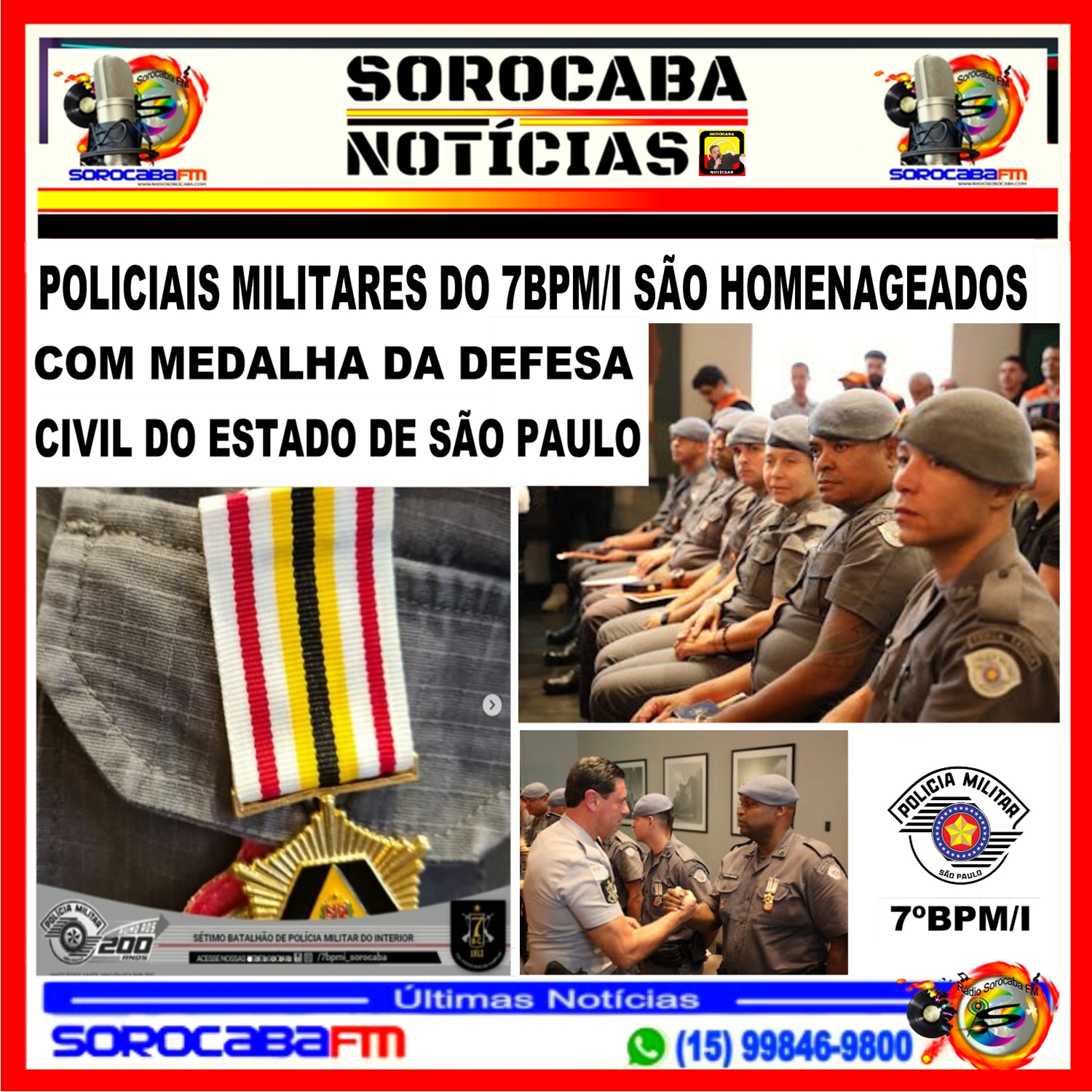 POLICIAIS MILITARES DO 7BPM/I SÃO HOMENAGEADOS COM MEDALHA DA DEFESA CIVIL DO ESTADO DE SÃO PAULO
