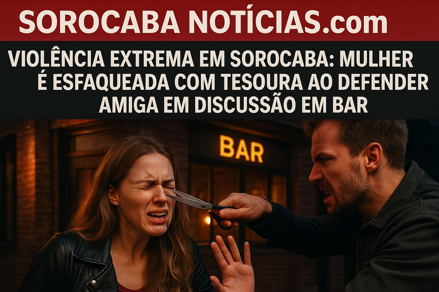 Violência extrema em Sorocaba: Mulher é esfaqueada com tesoura ao defender amiga em discussão em bar